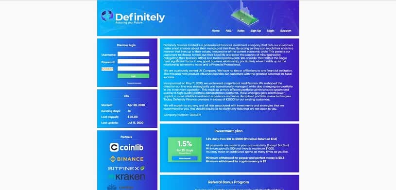 Обзор инвестиционного проекта Definitelyfinance.com, честные отзывы, прибыльность 2,1% в сутки, рефбек до 20% (НЕ ПЛАТИТ)