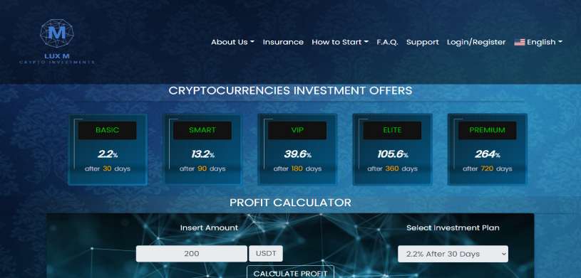 Обзор инвестиционного проекта Luxcripto.com, честные отзывы, прибыльность до 0,5% в день, страховка 200$, рефбек 10%(НЕ ПЛАТИТ)