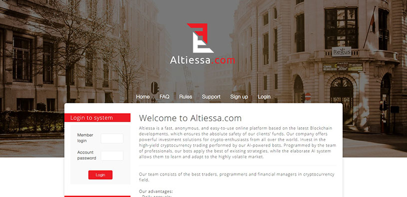 Обзор инвестиционного проекта Altiessa.com, честные отзывы, прибыльность 0,77% в день, рефбек 1% (НЕ ПЛАТИТ)